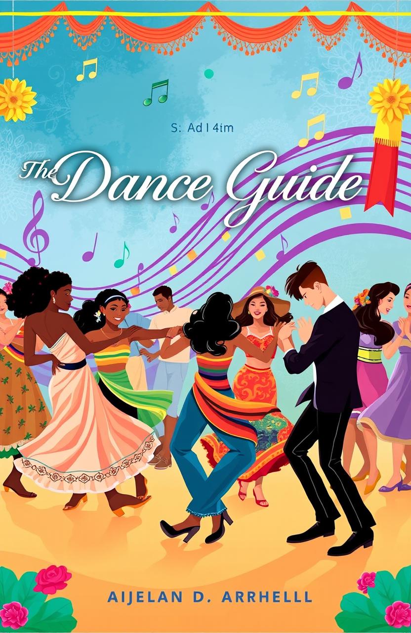 A vibrant cover illustration of 'The Social Dance Guide: A Journey Through Culture, Connection, and Rhythm'