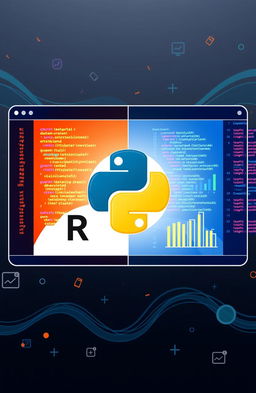 An illustration demonstrating the integration of R and Python scripts in Power BI, featuring a split-screen view