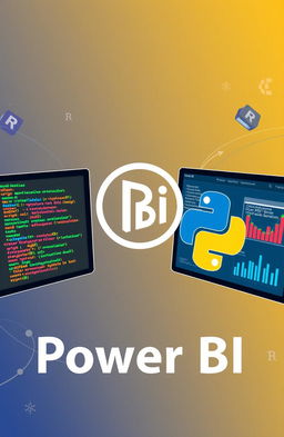 An illustration demonstrating the integration of R and Python scripts in Power BI, featuring a split-screen view
