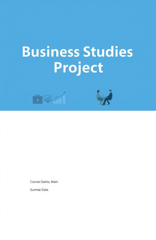 A professional and sleek cover page for a business studies project file, featuring a minimalist design with a blue and white color scheme