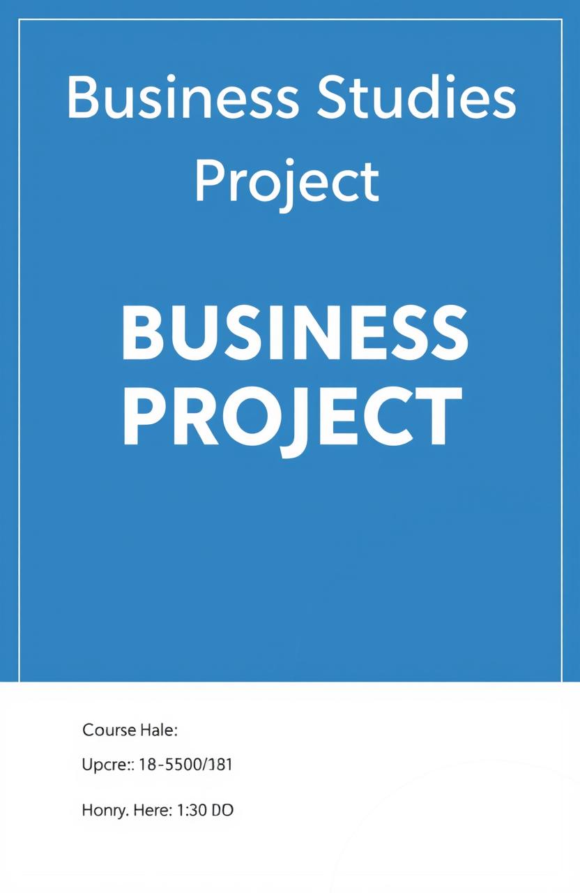 A professional and sleek cover page for a business studies project file, featuring a minimalist design with a blue and white color scheme