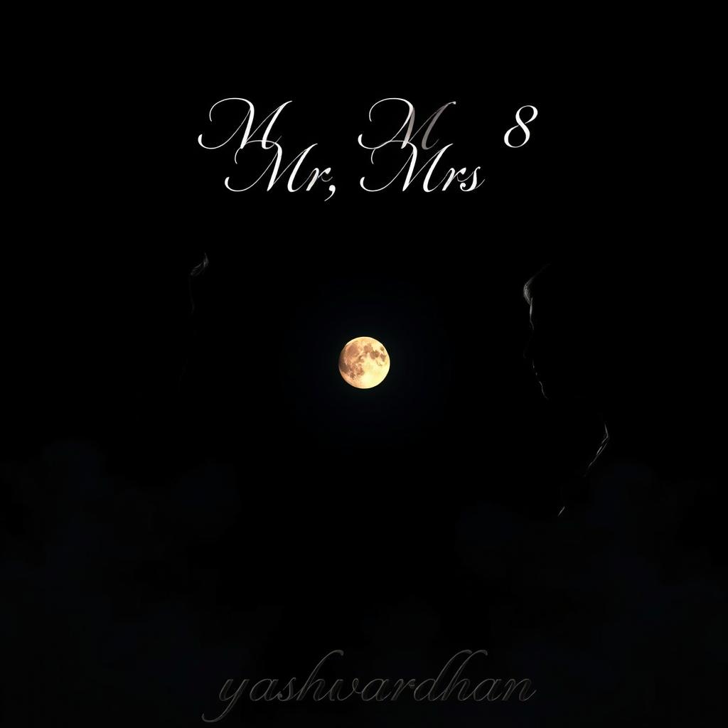 A mystical scene set against a dark night sky featuring the phrase 'Mr, Mrs 8' elegantly written in the background