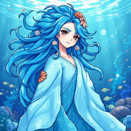 A stunning pixel art representation of a water god, designed in anime style