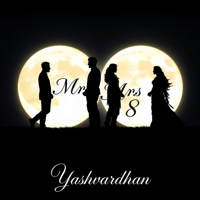 A book cover design featuring four silhouetted figures against the backdrop of two large, glowing full moons