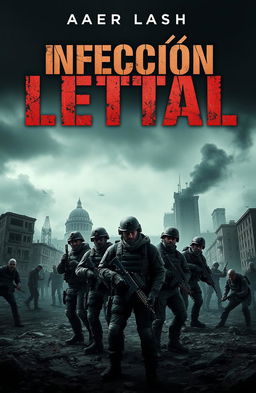 A dramatic and realistic book cover for a zombie apocalypse theme