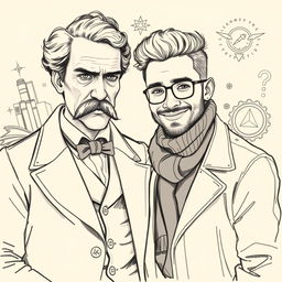 A detailed and thoughtful sketch of the philosopher Friedrich Nietzsche alongside his friend Faisal