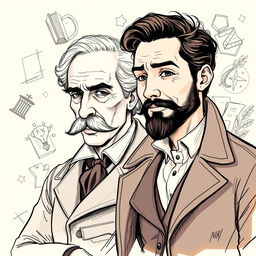 A detailed and thoughtful sketch of the philosopher Friedrich Nietzsche alongside his friend Faisal