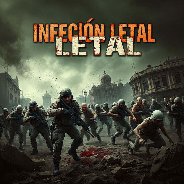 A striking and realistic book cover for a zombie apocalypse theme titled 'Infección Letal'