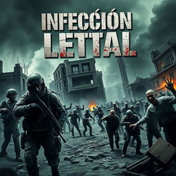 A striking and realistic book cover for a zombie apocalypse theme titled 'Infección Letal'
