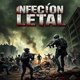 A striking and realistic book cover for a zombie apocalypse theme titled 'Infección Letal'