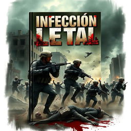 A striking and realistic book cover for a zombie apocalypse theme titled 'Infección Letal'