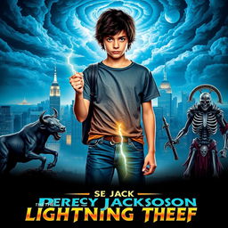 A retro-style poster for 'Percy Jackson and the Lightning Thief', designed with a nostalgic aesthetic that harkens back to classic fantasy film posters of the 1980s
