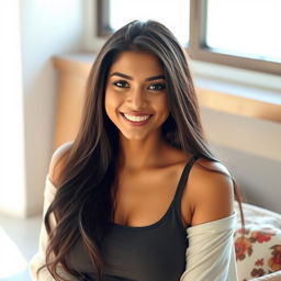 A beautiful Indian woman with large breasts, exuding a simple yet seductive charm