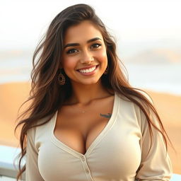 A beautiful Omani woman with large breasts, radiating a simple yet alluring charm
