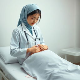 A very realistic and detailed scene featuring a beautiful Japanese female doctor and a beautiful Japanese female patient
