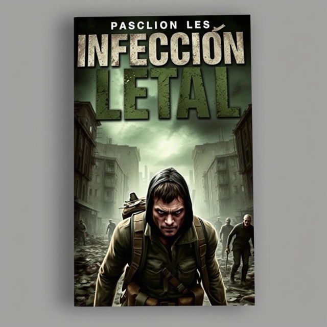 A highly realistic book cover for a zombie-themed novel titled 'Infección Letal'