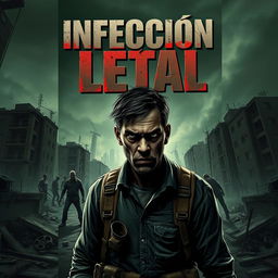 A highly realistic book cover for a zombie-themed novel titled 'Infección Letal'