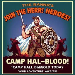 A bold and eye-catching propaganda poster for enlisting in the Army, infused with references to Camp Half-Blood from Greek mythology
