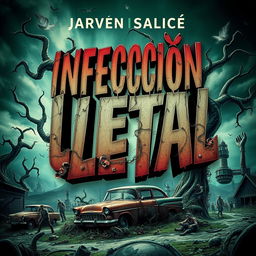 A visually striking and surrealistic book cover for a zombie-themed novel titled 'Infección Letal'