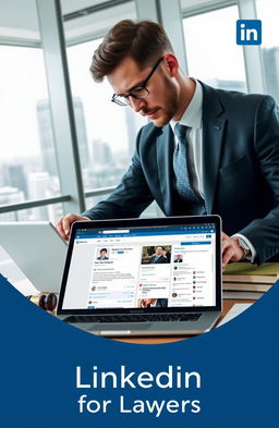 A professional yet visually engaging graphic representing the concept of LinkedIn for lawyers