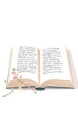 A minimalistic and pretty visual representation of poetry, featuring delicate illustrations of an open book with flowing, elegant script