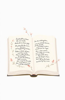 A minimalistic and pretty visual representation of poetry, featuring delicate illustrations of an open book with flowing, elegant script