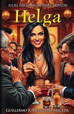 A captivating book cover for a novel featuring a stunning woman named Helga, who resembles Julia Roberts