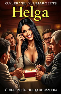 A captivating book cover for a novel featuring a stunning woman named Helga, who resembles Julia Roberts
