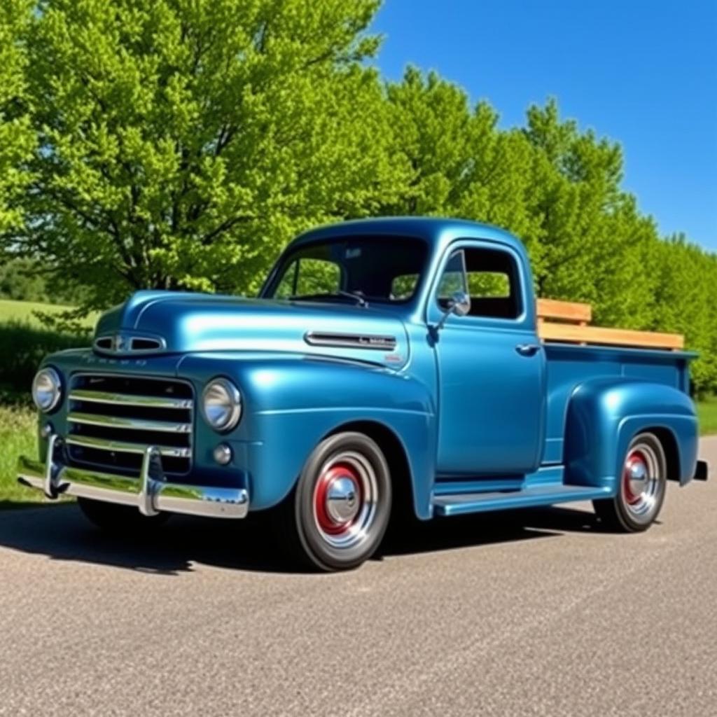 A custom-built pickup truck designed from a classic 1952 Ford Prefect, showcasing a retro aesthetic blended with modern elements