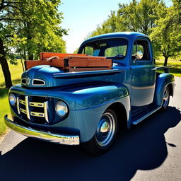 A custom-built pickup truck designed from a classic 1952 Ford Prefect, showcasing a retro aesthetic blended with modern elements
