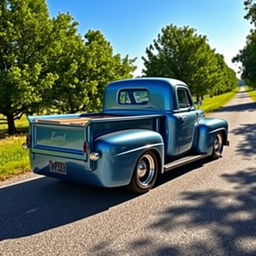 A custom-built pickup truck designed from a classic 1952 Ford Prefect, showcasing a retro aesthetic blended with modern elements