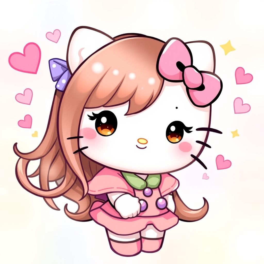 A cute Hello Kitty character with long, flowing brown hair and a distinctive beauty spot on her left cheek