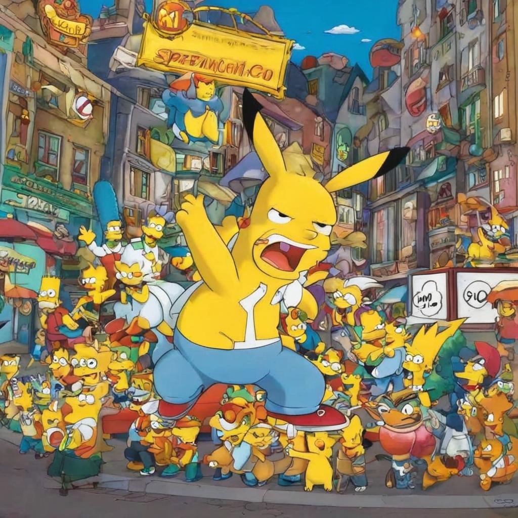 Simpsons-style Pikachu in a classic Springfield setting.