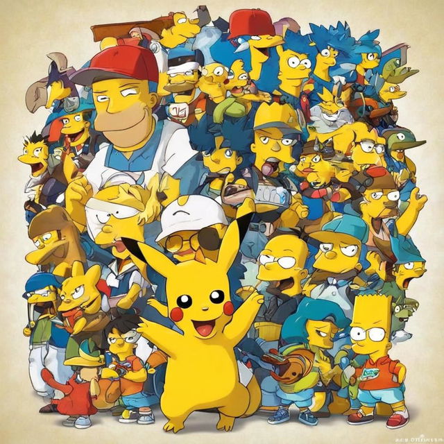 Simpsons-style Pikachu in a classic Springfield setting.