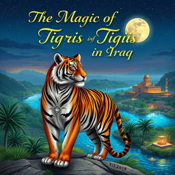 An enchanting book cover design for a fantasy novel titled 'The Magic of Tigris in Iraq'