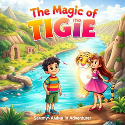 An imaginative book cover for a children's fantasy novel titled 'The Magic of Tigris in Iraq'