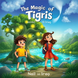 An engaging book cover design for a children's adventure novel titled 'The Magic of Tigris: Nail in Iraq'