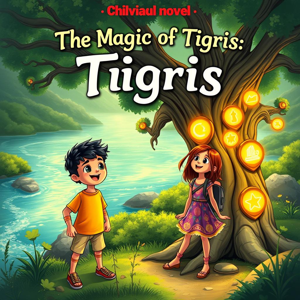 An engaging book cover design for a children's adventure novel titled 'The Magic of Tigris: Nail in Iraq'