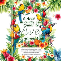 Capa criativa para o livro 'A Arte de Cuidar de Aves Ornamentais: Guia para Proprietários Iniciantes e Experientes'