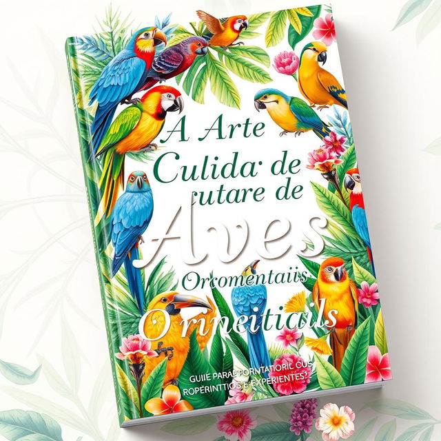 Capa criativa para o livro 'A Arte de Cuidar de Aves Ornamentais: Guia para Proprietários Iniciantes e Experientes'