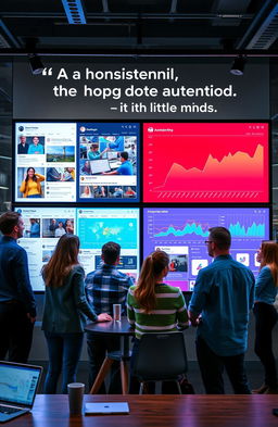 A digital marketing landscape, showing a blend of modern technology and human connection