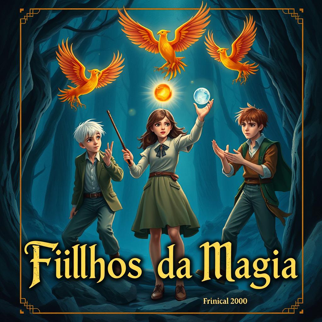 A captivating fantasy book cover for 'Filhos da Magia'