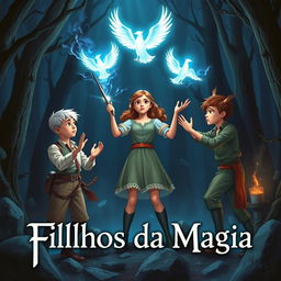 A captivating fantasy book cover for 'Filhos da Magia'
