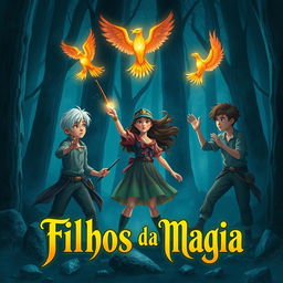 A captivating fantasy book cover for 'Filhos da Magia'