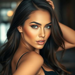 A stunning woman with captivating features, showcasing a glamorous and alluring pose