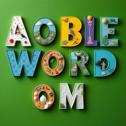 An artistic acrostic poem visually presenting a chosen word, where each letter of the word is creatively illustrated with corresponding images or symbols that represent its meaning