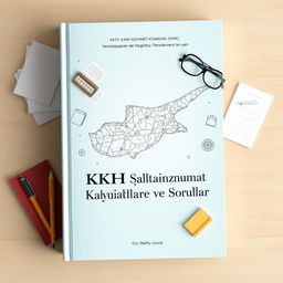 A book cover design featuring a soft blue pastel background, incorporating a detailed map of Cyprus integrated artistically into the layout