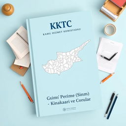 A book cover design featuring a soft blue pastel background, incorporating a detailed map of Cyprus integrated artistically into the layout