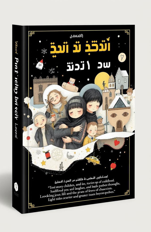 A book cover design for 'غُمور في الصغر' by Maroon, featuring a collage of emotions and real stories of children, including adventures, laughter, and pain