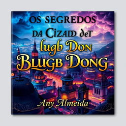 A stunning album cover design featuring a captivating cityscape of Blugb Dong, illuminated with vibrant lights and intricate architecture